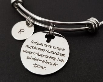 Serenity Prayer Bracelet - Serenity Prayer Bangle - Expandable Charm Bracelet - Initial Bracelet - Religious Bracelet - Bible Verse Bracelet