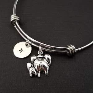 Elephant Bangle Bracelet - Elephant Bracelet - Expandable Bangle - Mother Daughter Charm Bangle - Initial Bracelet - New Mom Bracelet Animal