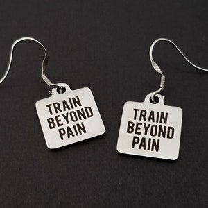 Train Beyond Pain Earrings - Fitness Earrings - Workout Gift - Best Friend Gift - French Hook Earrings - Dangle Earrings - Gym Earrings
