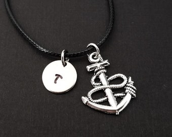 Anchor Charm Bracelet - Cord Bracelet - Black Bracelet - Best Friends Bracelet - Nautical Bracelet - Best Friend Gift - Ocean Bracelet
