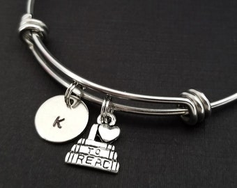 Book Bangle Bracelet - Librarian Charm Bracelet - Expandable Bangle - Charm Bangle - I Love to Read Bracelet- Initial Bracelet - Book Lover