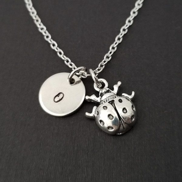 Silver Ladybug Necklace - Ladybug Charm Pendant - Personalized Necklace - Custom Gift - Initial Necklace - Personalized Insect Necklace