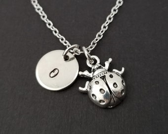 Silver Ladybug Necklace - Ladybug Charm Pendant - Personalized Necklace - Custom Gift - Initial Necklace - Personalized Insect Necklace