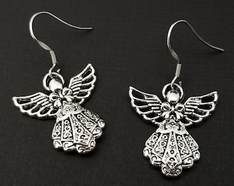 Filigree Angel Earrings - Angel Charm Earrings - Guardian Angel Gift - French Hook Earrings - Dangle Earrings - Angel Wing Charm Angel Gift