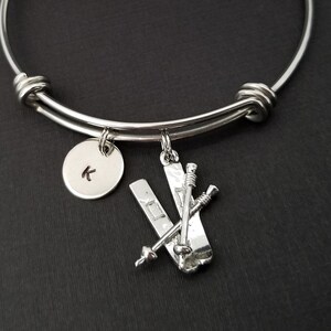 Skiing Bracelet Expandable Bangle Ski Charm Bracelet Initial Bracelet Skier Gift Skiing Bangle Ski Bracelet Sports Bangle image 1