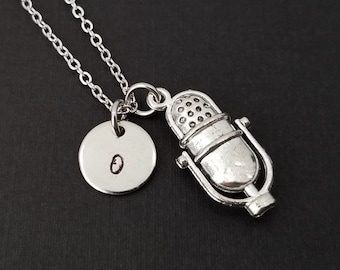 Microphone Necklace - Radio DJ Necklace - Personalized Necklace - Podcast Necklace - Initial Necklace - Musical Instrument Jewelry