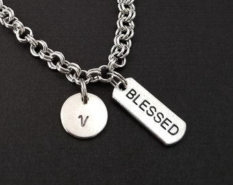 Blessed Bracelet - Inspirational Charm Bracelet - Initial Bracelet - Christian Charm Jewelry - Best Friend Bracelet- Personalized Bracelet