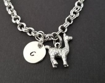 Alpaca Bracelet - Alpaca Charm Bracelet - Initial Bracelet - Charm Jewelry - Llama Bracelet - Personalized Bracelet - Llama Bangle Animal