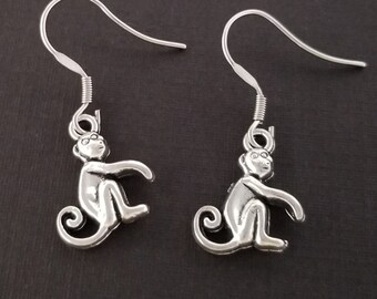 Monkey Earrings - Monkey Charm Earrings - Monkey Jewelry - Gift for Mom - French Hook Earrings - Dangle Earrings - Animal Earrings