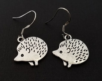 Hedgehog Earrings - Dainty Hedgehog Charm Earrings - Hedgehog Gift - Gift for Mom - French Hook Earrings - Dangle Earrings - Animal Earrings