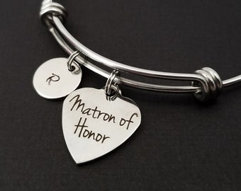 Matron of Honor Bracelet - Matron of Honor Charm - Expandable Charm Bracelet - Custom Initial Bracelet - Wedding Bracelet - Best Friend Gift