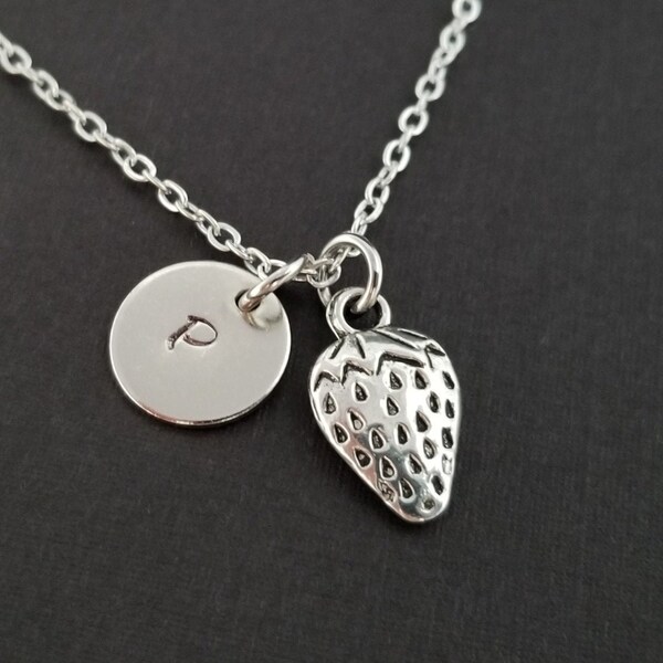 Silver Strawberry Necklace - Strawberry Charm Pendant - Personalized Necklace - Custom Gift - Initial Necklace - Personalized Gift - Berry