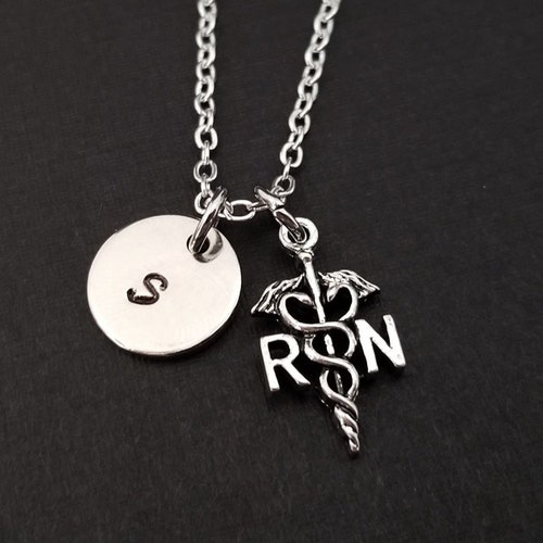 RN Registered Nurse Necklace Initial Charm and Pearl - Etsy