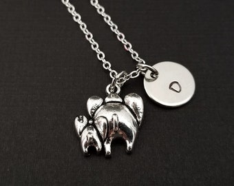 Argent maman et bébé éléphant collier - nouvelle maman - collier - cadeau personnalisé - collier initiale - mère cadeau bébé Animal personnalisé