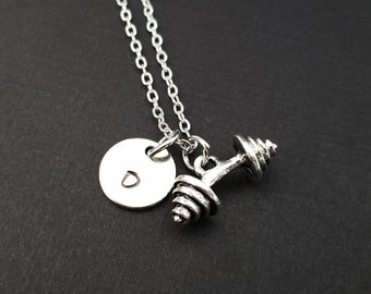 Silver Barbell Necklace - Fitness Jewelry - Personalized Necklace - Custom Gift - Weightlifting Necklace - Gym Jewelry - Crossfit Jewelry