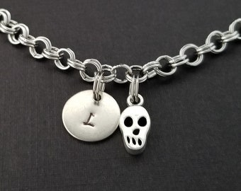 Skull Charm Bracelet - Dia De Los Muertos Bracelet - Day of the Dead Bracelet - Dainty Skull Bracelet - Skull Bangle - Halloween Bracelet