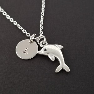 Silver Dolphin Necklace - Dolphin Charm Pendant - Personalized Necklace - Custom Gift - Initial Necklace - Personalized Gift - Porpoise