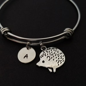 Hedgehog Bangle - Hedgehog Charm Bracelet - Expandable Bangle - Charm Bangle - Hedgehog Bracelet - Initial Bracelet - Animal Bracelet