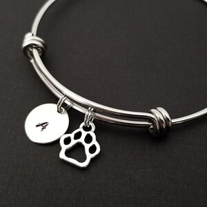Dog Paw Bangle - Dog Charm Bracelet - Expandable Bangle - Open Paw Charm Bangle - Dog Bracelet - Initial Bracelet - Gifts Under 20