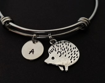 Hedgehog Bangle - Hedgehog Charm Bracelet - Expandable Bangle - Charm Bangle - Hedgehog Bracelet - Initial Bracelet - Animal Bracelet