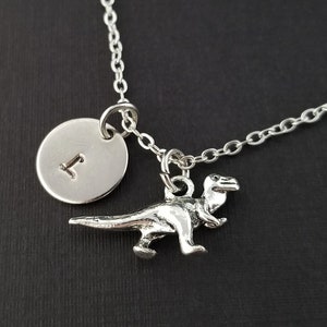 Silver T-Rex Necklace - Dinosaur Charm Necklace - Personalized Necklace - Custom Gift - T Rex Initial Necklace - Tyrannosaurus Rex Necklace