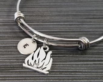 Campfire Bangle - Campfire Bracelet - Expandable Bangle - Best Friend Bangle - Camping Bracelet- Initial Bracelet - Fire Bracelet