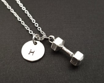 Silver Dumbbell Necklace - Fitness Jewelry - Personalized Necklace - Custom Gift - Weightlifting Necklace - Gym Jewelry - Crossfit Jewelry