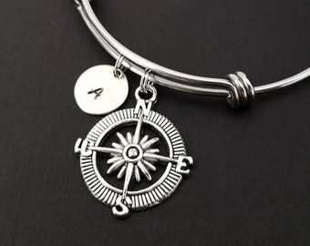 Compass Bangle - Compass Charm Bracelet - Expandable Bangle - Best Friend Bangle - Compass Bracelet - Ocean Bracelet - Nautical Bracelet