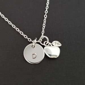 Silver Apple Necklace Apple Charm Pendant Personalized Necklace Custom ...