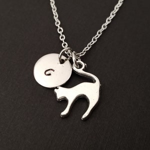 Collier argent chat - Stretching pendentif Charm chat - personnalisé - cadeau personnalisé - collier initiale chaton - chat Silhouette collier