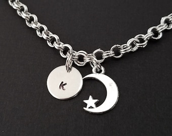 Moon Bracelet - Moon Star Bracelet - Celestial Bracelet - Charm Jewelry - Crescent Moon Bangle - Night Bracelet - Best Friend Bracelet