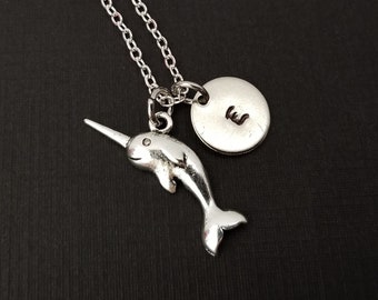 Narwhal Necklace - Narwhal Charm Necklace - Personalized Necklace - Custom Gift - Whale Initial Necklace - Narwhal Totem Charm Animal