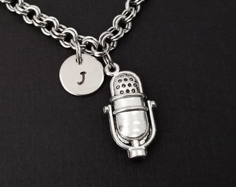 Microphone Bracelet - Podcaster Bracelet - Initial Bracelet - Charm Jewelry - Microphone Bangle - DJ Radio Bracelet Microphone Charm Bangle