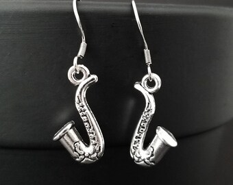 Saxophone Earrings - Dainty Sax Charm Earrings - Music Gift - Gift for Mom - French Hook Earrings - Dangle Earrings - Music Earrings