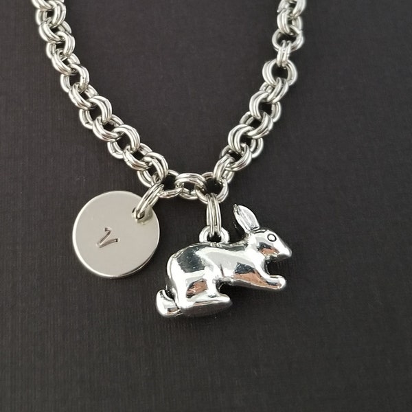 Rabbit Jewelry - Rabbit Charm Bracelet - Initial Bracelet - Charm Jewelry - Rabbit Bracelet - Personalized Bracelet - Bunny Bracelet