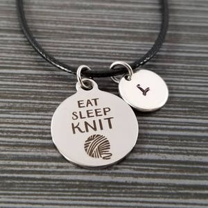 Cord Charm Bracelet Cord Bracelet Black Bracelet Eat Sleep Knit Bracelet Gift for Knitter Knitting Bracelet Knitting Bangle image 3