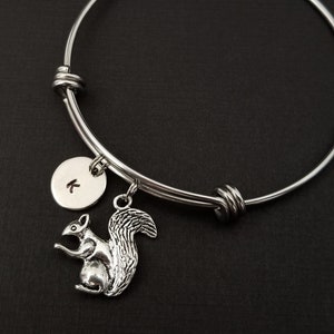 Squirrel Bangle Squirrel Charm Bracelet Expandable Bangle Charm Bangle Squirrel Bracelet Initial Bracelet Woodland Animal Bracelet image 1