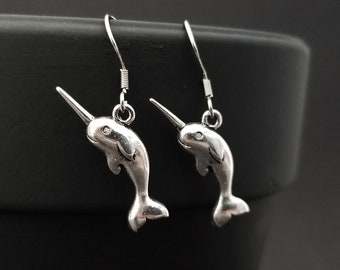 Narwhal Earrings - Dainty Narwhal Charm Earrings - Narwhal Gift - Whale Earrings - French Hook Earrings - Dangle Earrings - Animal Earrings