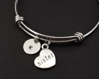 Sister Bangle - Sister Bracelet - Expandable Bangle - Sister Charm Bracelet - Initial Bracelet - Gift for Sister in Law Gift SSSister