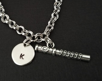 Flute Bracelet - Music Charm Bracelet - Initial Bracelet - Charm Jewelry - Music Lover Bracelet - Personalized Flute Bracelet - Music Gift