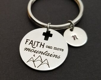 Faith Can Move Mountains Keychain - Faith Keychain - Custom Gift - Bible Verse Keychain - Religious Key Chain - Gift for Mom - Christian