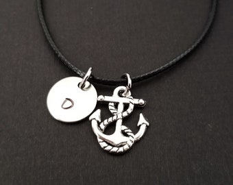 Anchor Charm Bracelet - Cord Bracelet - Black Bracelet - Best Friends Bracelet - Nautical Bracelet - Best Friend Gift - Ocean Bracelet