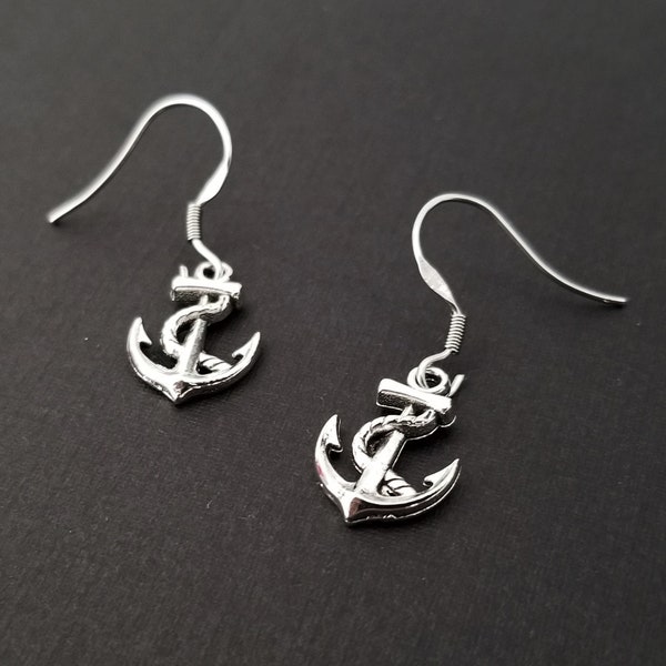 Anchor Earrings - Dainty Anchor Charm Earrings - Anchor Gift - Gift for Mom - French Hook Earrings - Dangle Earrings - Beach Earrings