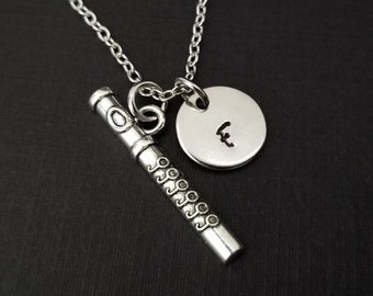 Silver Flute Necklace - Band Student Necklace - Personalized Necklace - Custom Gift - Initial Necklace - Musical Instrument Flutist Jewelry