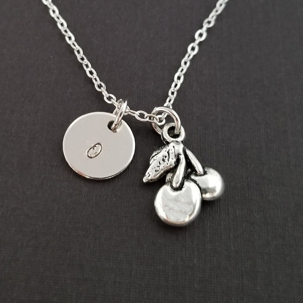 Silver Cherry Necklace - Cherry Charm Pendant - Personalized Necklace - Custom Gift - Initial Necklace - Personalized Gift - Berry