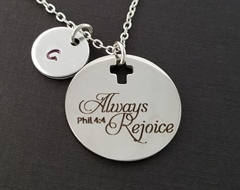 Phil 4:4 Necklace - Always Rejoice Necklace - Religious Necklace - Cross Necklace - Christian Necklace Bible Verse Necklace