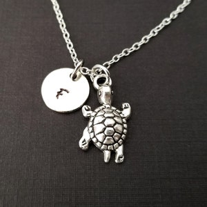 Silver Turtle Necklace - Turtle Charm Pendant - Personalized Necklace - Custom Gift - Initial Necklace - Personalized Gift - Tortoise
