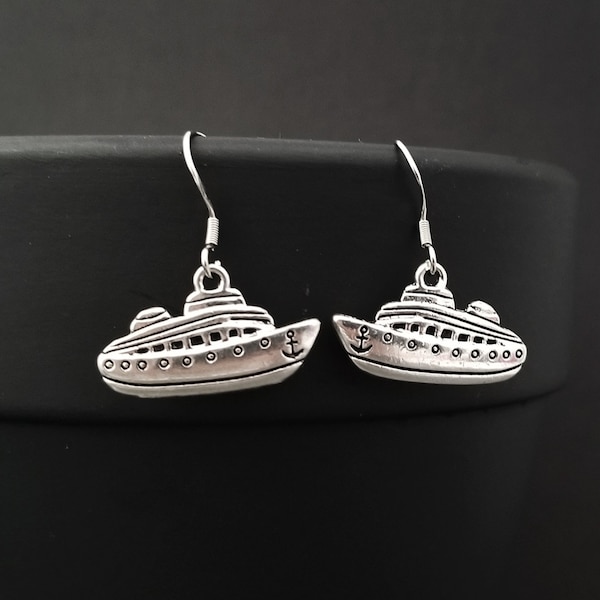 Cruise Ship Earrings - Cruise Ship Charm Earrings - Ocean Gift - Gift for Mom - French Hook Earrings - Dangle Earrings - Nautical Earrings