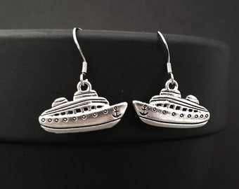 Cruise Ship Earrings - Cruise Ship Charm Earrings - Ocean Gift - Gift for Mom - French Hook Earrings - Dangle Earrings - Nautical Earrings