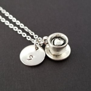 Silver Coffee Cup Necklace - Charm Necklace - Personalized Necklace - Custom Gift - Initial Necklace - Teacup Necklace - Caffeine Addict
